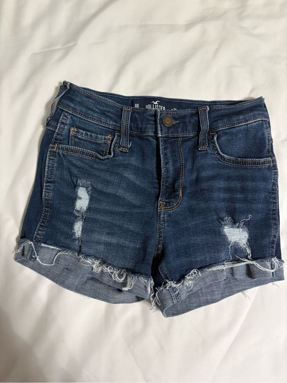 Hollister Dark Blue Distressed Denim Cutoff Shorts